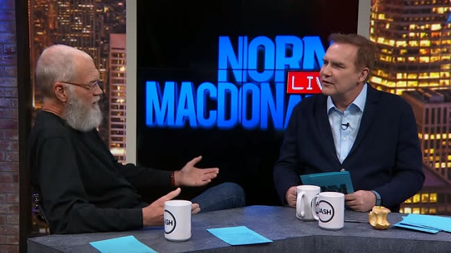 Norm Macdonald interviews David Letterman for a full hour on his online talk show. (Photo: Norm Macdonald Live/YouTube)