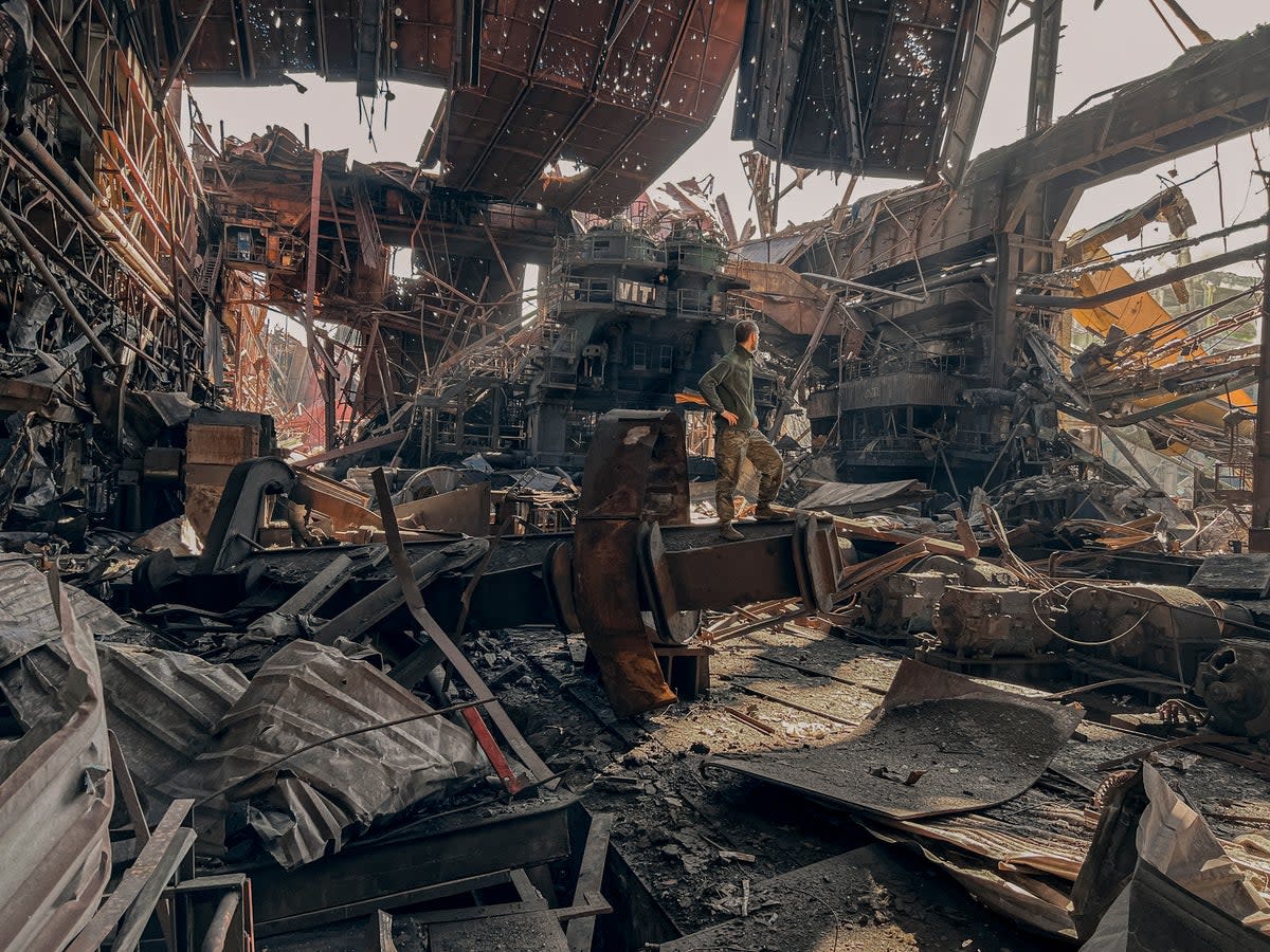 A Ukrainian soldier stands inside the ruined Azovstal steel plant prior to surrender to the Russian forces in Mariupol (Azov Special Forces Regiment of the Ukrainian National Guard Press Office via AP)