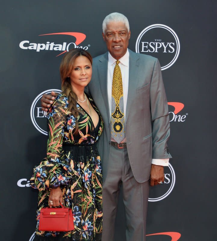 Julius Erving, aka Dr. J, and his wife, Dorys Madden, attend the 27th annual ESPY Awards at the Microsoft Theater in Los Angeles on July 10, 2019. Dr. J turns 74 on February 22. File Photo by Jim Ruymen/UPI