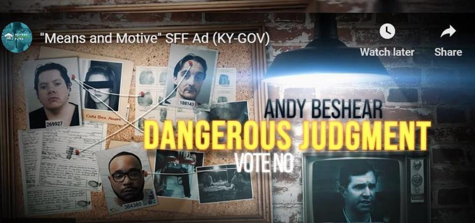 A scene from an attack ad being aired by the School Freedom Fund against Democratic Gov. Andy Beshear.