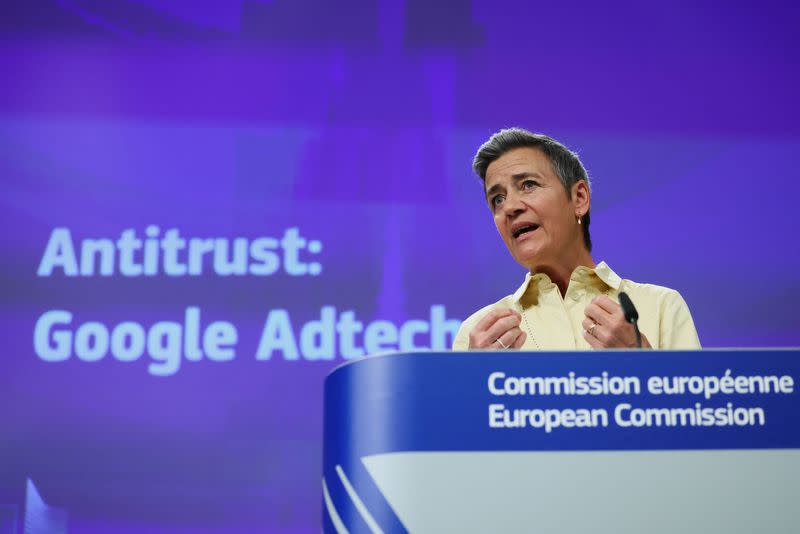 European Commission Executive Vice President Margrethe Vestager holds a press conference in Brussels