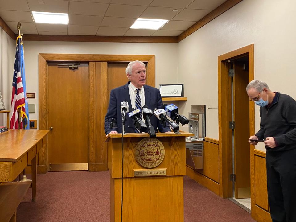 Mayor Tom Barrett at a press conference on Dec. 17, 2021, where he explains his next steps after the U.S. Senate has confirmed him to serve as ambassador to Luxembourg.