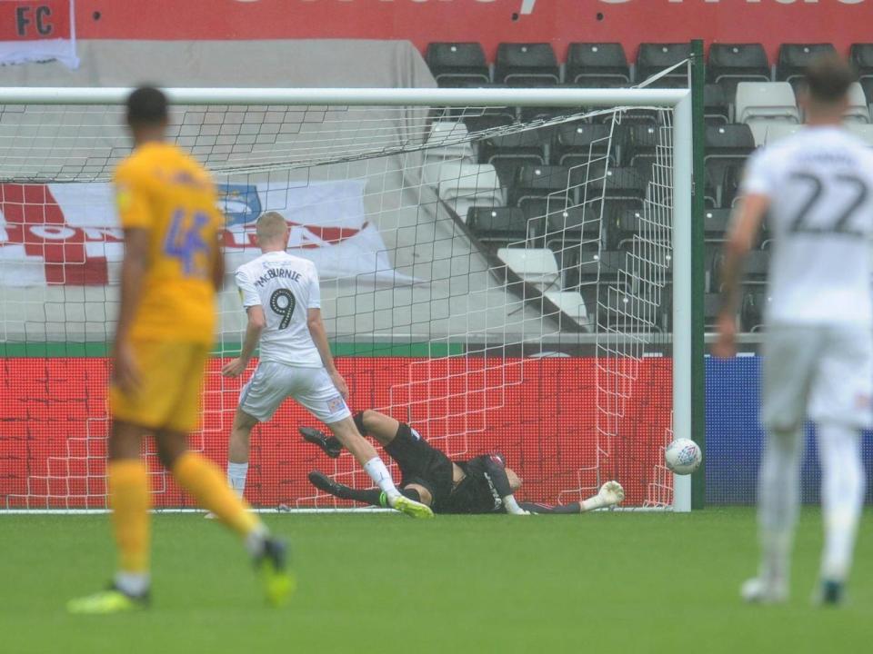 Declan Rudd saves a penalty from Oliver McBurnie (Getty)