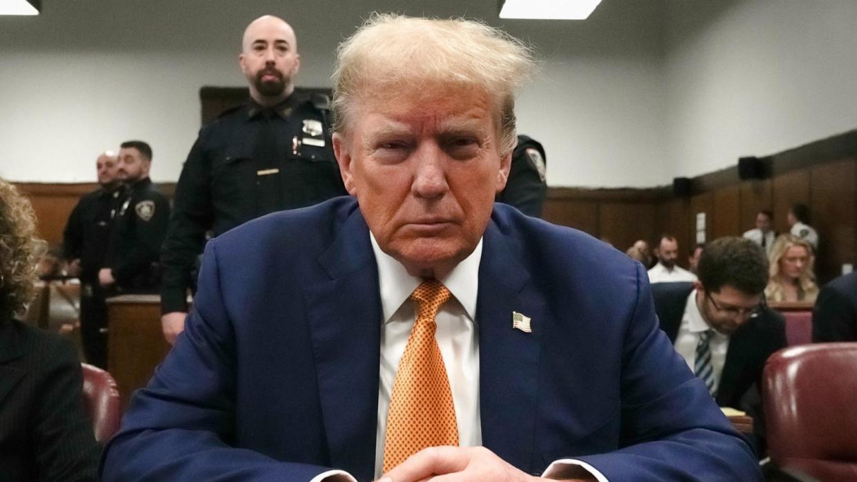 PHOTO: Former President Donald Trump attends his trial at Manhattan Criminal Court in New York City, on May 7, 2024. (David Dee Delgado/POOL/AFP via Getty Images)