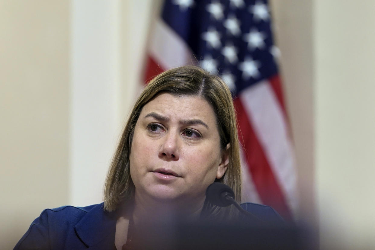 FILE - House Homeland Security Committee member Rep. Elissa Slotkin, D-Mich., asks a question during a House Homeland Security Committee hearing on "Worldwide Threats to the Homeland", at the Capitol in Washington, Nov. 15, 2022. Democrats will be in charge of Michigan's state government for the first time in nearly 40 years come January, raising progressive hopes of undoing decades of Republican-backed measures and advancing an agenda that includes restrictions on guns and help for the working poor. (AP Photo/Mariam Zuhaib, File)