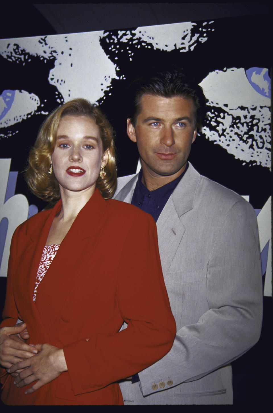 Penelope Ann Miller and Baldwin publicizing their film "The Shadow" in Universal City, California.