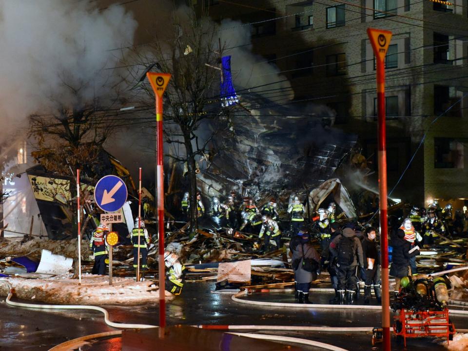 Firefighters work on site where a large explosion occurred at a restaurant in Sapporo: EPA