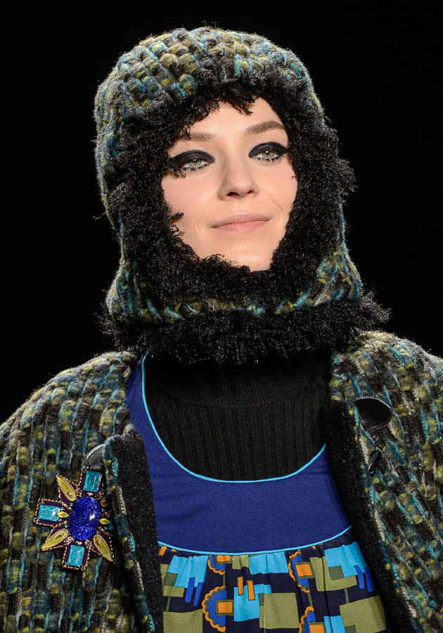 <b>New York Fashion AW13: Weird and wonderful runway looks<br></b><br>Anna Sui sent models down the catwalk in some rather bizarre headgear - including this odd balaclava. Can we see this catching on? Not likely...