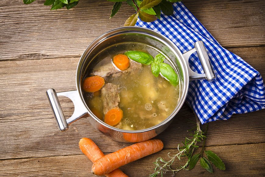 Bone broth works as an anti-inflammatory immunity booster and strengthens hair, nails, bones and joints, thanks to its essential minerals such as calcium, magnesium and collagen. Try: Make your own Immune Boosting Bone Broth at home.