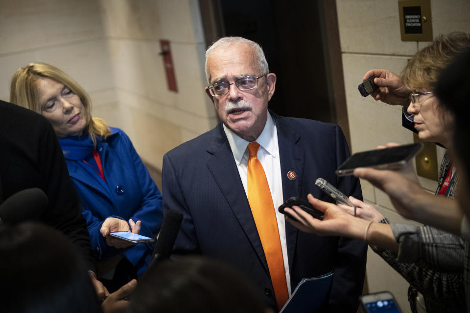 UNITED STATES - OCTOBER 30: Rep. Gerry Connolly, D-Va., talks to reporters as he leaves a closed door meeting where Catherine Croft, a State Department adviser on Ukraine, and Deputy Assistant Secretary of Defense Laura Cooper testify as part of the House impeachment inquiry into President Donald Trump on Capitol Hill on Wednesday Oct. 30, 2019. (Photo by Caroline Brehman/CQ-Roll Call, Inc via Getty Images)