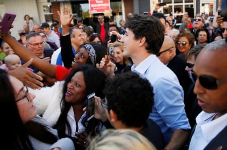 Liberal leader and Canadian Prime Minister Justin Trudeau attends an election campaign visit to Richmond Hill near Toronto