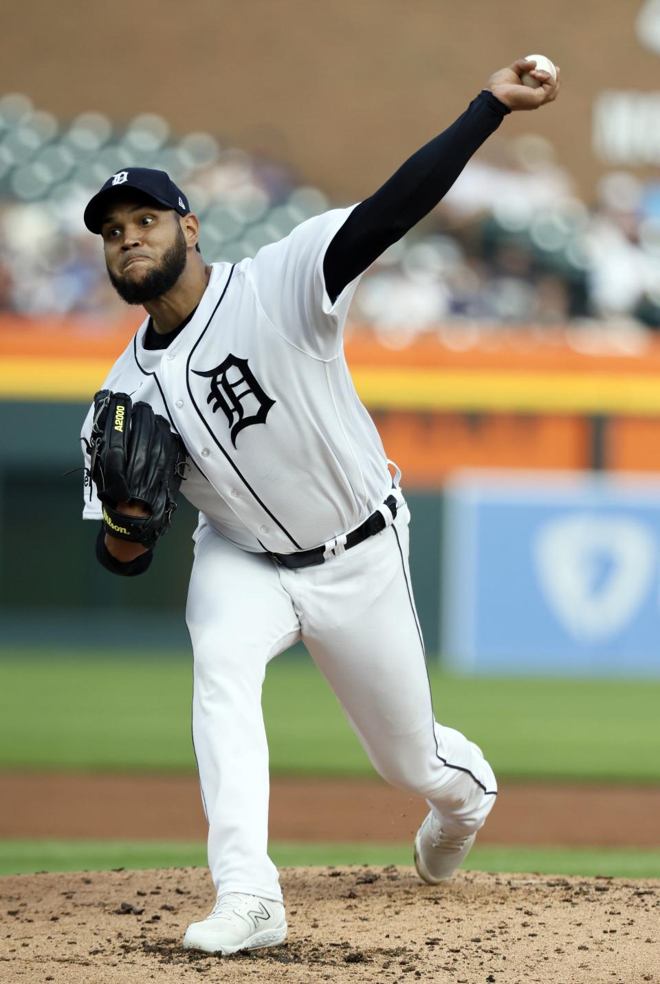 Tigers pitcher Eduardo Rodriguez pitches against the Angels during the second inning on Tuesday, July 25, 2023, at Comerica Park.