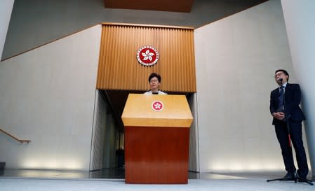 Hong Kong's Chief Executive Carrie Lam holds a news conference in Hong Kong