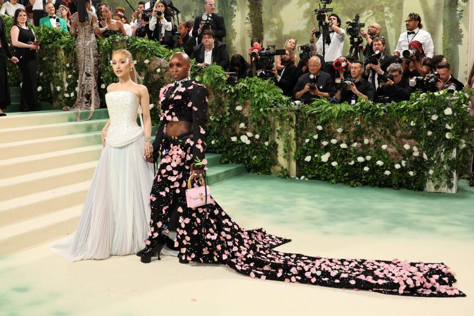 Cynthia Erivo, right, and Ariana Grande attend The 2024 Met Gala celebrating "Sleeping Beauties: Reawakening Fashion" at The Metropolitan Museum of Art on Monday in New York City.