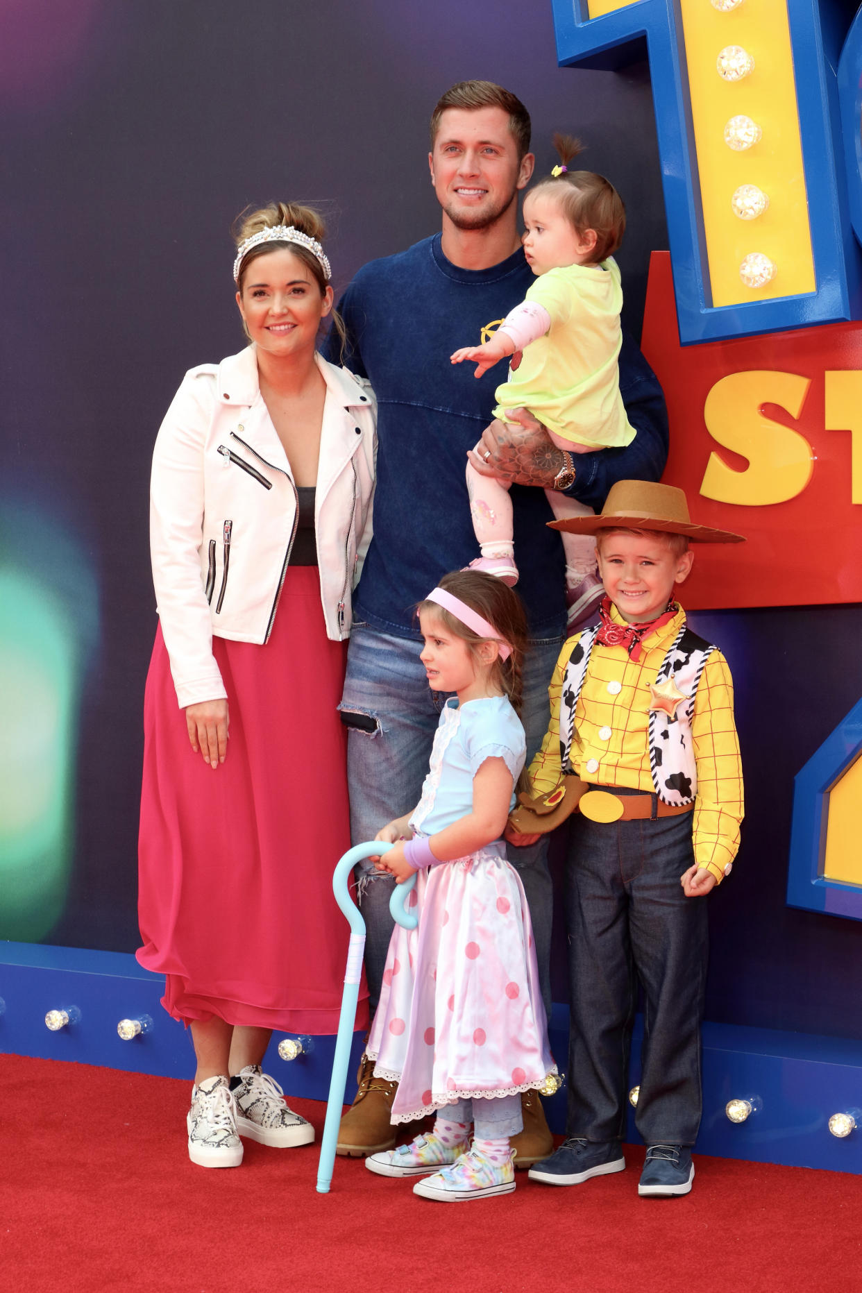 Jacqueline Jossa and family attend the European Premiere of Toy Story 4 at Odeon Luxe, Leicester Square in London. (Photo by Keith Mayhew / SOPA Images/Sipa USA)