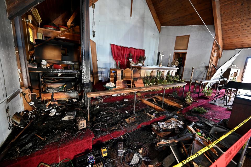 Fire damage at the Church of the Nativity in Northborough.