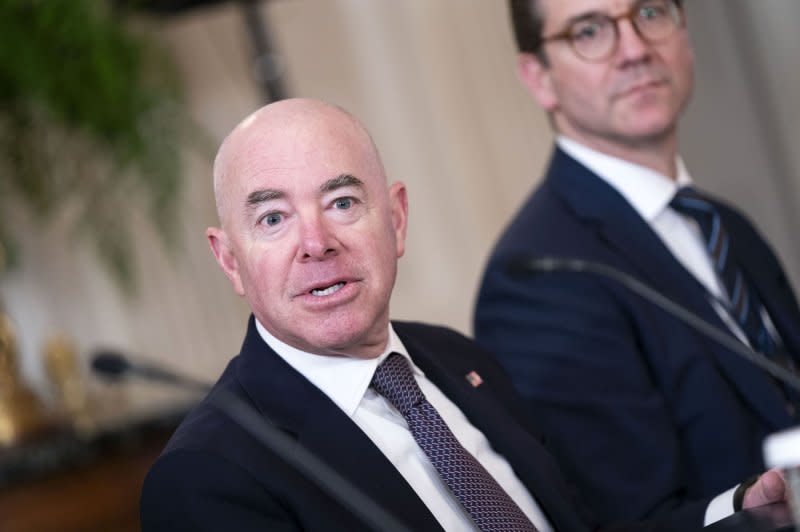 Homeland Security Secretary Alejandro Mayorkas attends a meeting with President Joe Biden's Task Force on Reproductive Healthcare Access to mark the 51st anniversary of the Roe vs. Wade decision in the State Dining Room of the White House in Washington, D,C., on Monday. Photo by Bonnie Cash/UPI