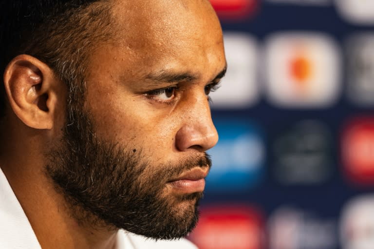 L'international anglais de rugby Billy Vunipola, lors d'une conférence de presse au stade Pierre-Mauroy à Villeneuve-d'Ascq, pendant le Mondial, le 22 septembre 2023 (Sameer Al-DOUMY)