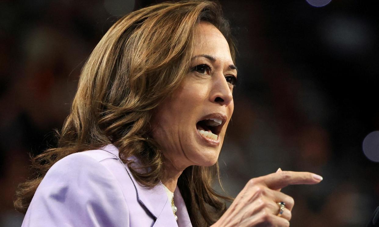 <span>Kamala Harris speaks at a campaign event in Las Vegas on Friday night.</span><span>Photograph: Kevin Mohatt/Reuters</span>