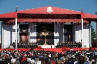 Sep 29, 2016; Chaska, MN, USA; An overall view of the stage during the Opening Ceremony for the 41st Ryder Cup at Hazeltine National Golf Club. Mandatory Credit: Rob Schumacher-USA TODAY Sports