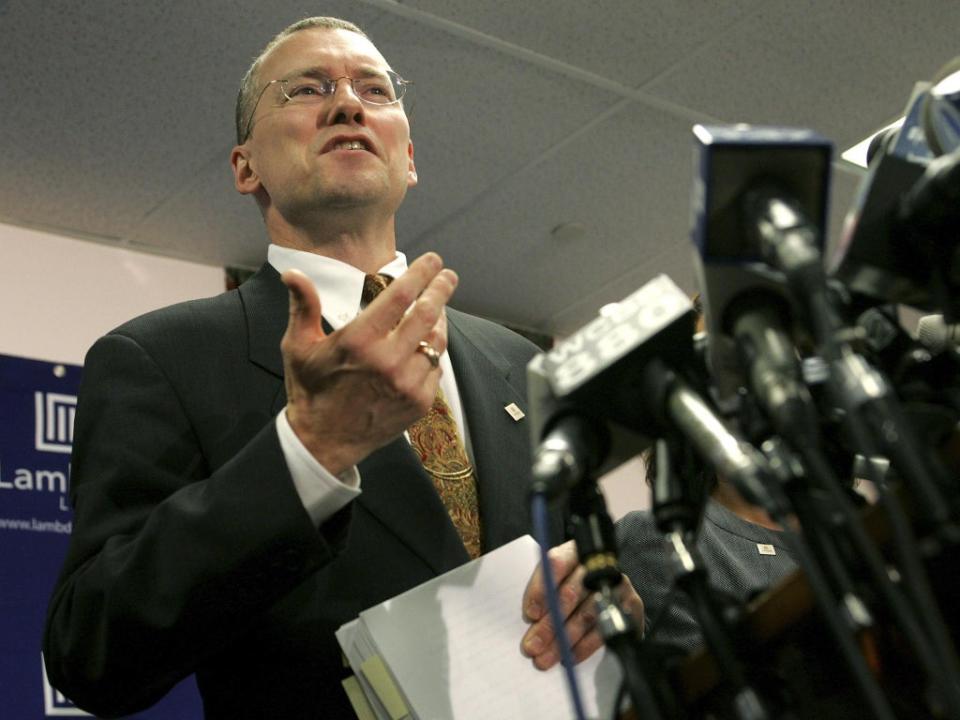 David Buckel speaking during a case in 2008 at a press conference about marriage equality (Reuters)