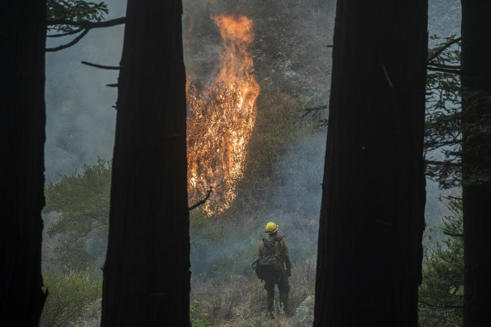 Image: Firefighters monitor a controlled fire to help slow the Dolan Fire in Big Sur, Calif., on Sept. 11, 2020. (Nic Coury / AP file)