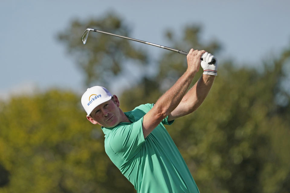 Brandt Snedeker hits his tee shot on the 11th hole during the first round of the Houston Open golf tournament Thursday, Nov. 5, 2020, in Houston. (AP Photo/David J. Phillip)