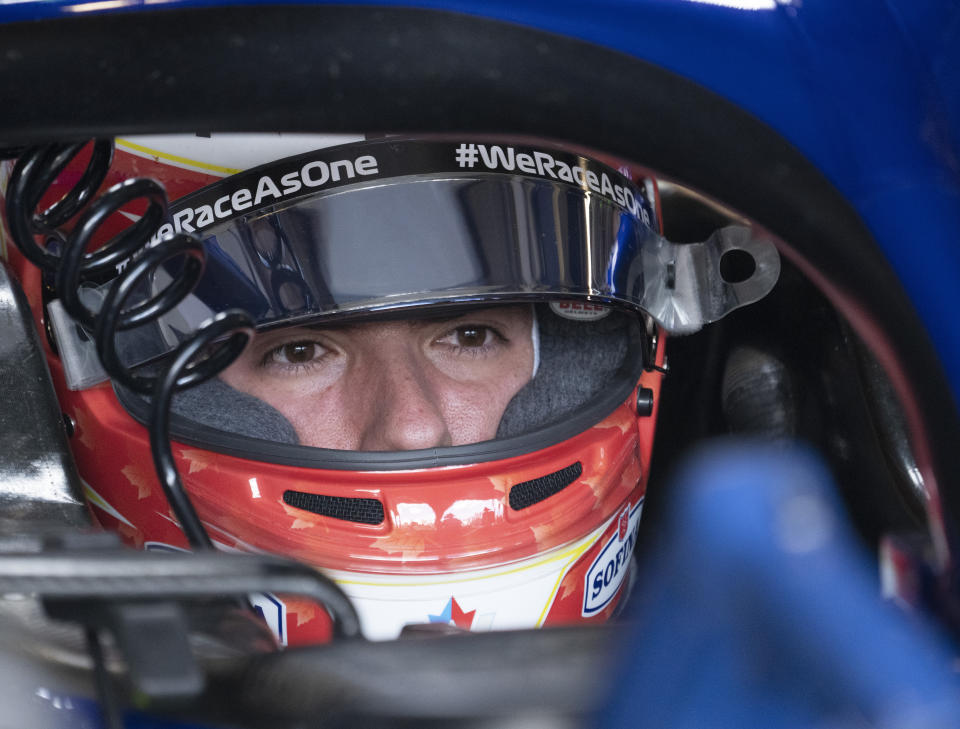 Team Williams driver Nicholas Latifi, of Canada, gets ready for the first practice session at the Canadian Grand Prix auto race Friday, June 17, 2022 in Montreal. (Ryan Remiorz/The Canadian Press via AP)