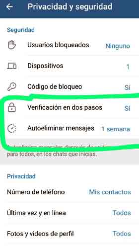 Funciones de privacidad y seguridad de Telegram.