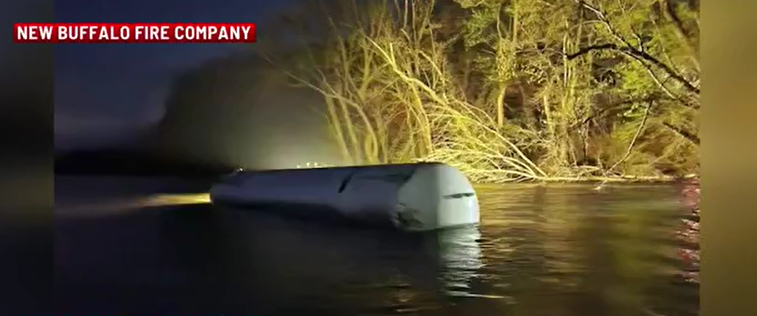 Propane Cylinder stuck in river, photo via New Buffalo Fire Company