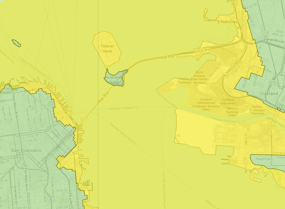 San Francisco County tsunami hazard areas map was updated in July 2021 showing a potentially greater impact on the city than previously thought (California Geological Survey)