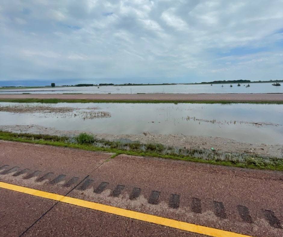 A flood-affected segment of Interstate 29 on June 21, 2024. (Courtesy of South Dakota Department of Transportation)