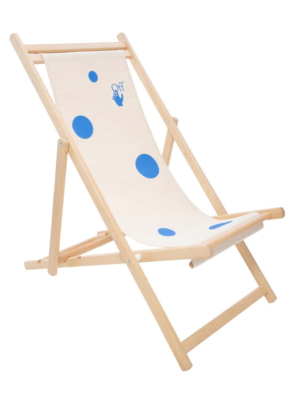 5) Off-White Deck Chair Wood Ivory Blue