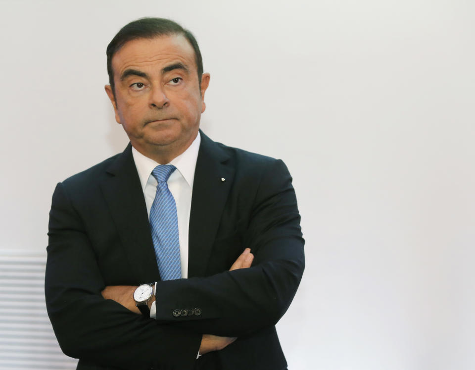 In this Oct. 6, 2017, photo, Renault Group CEO Carlos Ghosn listens during a media conference at La Defense business district, outside Paris, France. The arrest of Nissan’s former chief executive Ghosn has raised doubts over the future of the alliance among automakers Nissan, Renault and Mitsubishi Motors that he helped forge. Such alliances wax and wane over time, but have grown in importance as companies develop electric vehicles, net connectivity and artificial intelligence for autos. (AP Photo/Michel Euler, File)