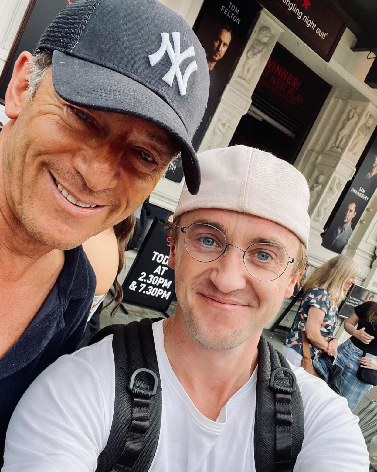 Tom Felton/Instagram . Tom Felton Reunites with Harry Potter Dad Jason Isaacs: ‘My Father Heard About This Play I Was in’. https://www.instagram.com/p/CiFQMw1OFix/?igshid=NmNmNjAwNzg%3D.