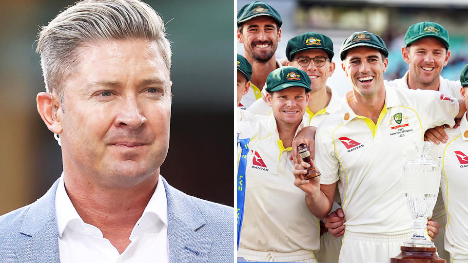 Michael Clarke alongside the Australian cricket team.