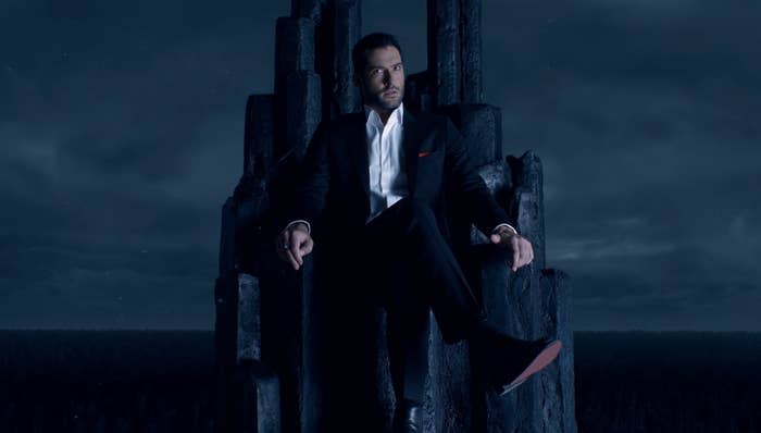 A screenshot of the titular character from Netflix's Lucifer after he returns to hell.