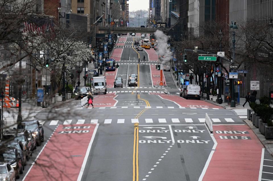 A nearly empty 42nd Street is seen on March 25, 2020 in New York City (AFP via Getty Images)