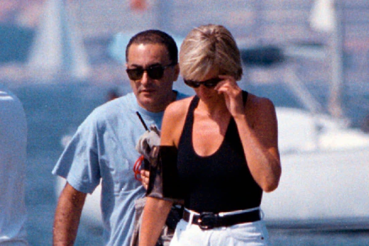 Diana, Princess of Wales, and her companion Dodi Fayed, in St Tropez on August 22, 1997 (AP)