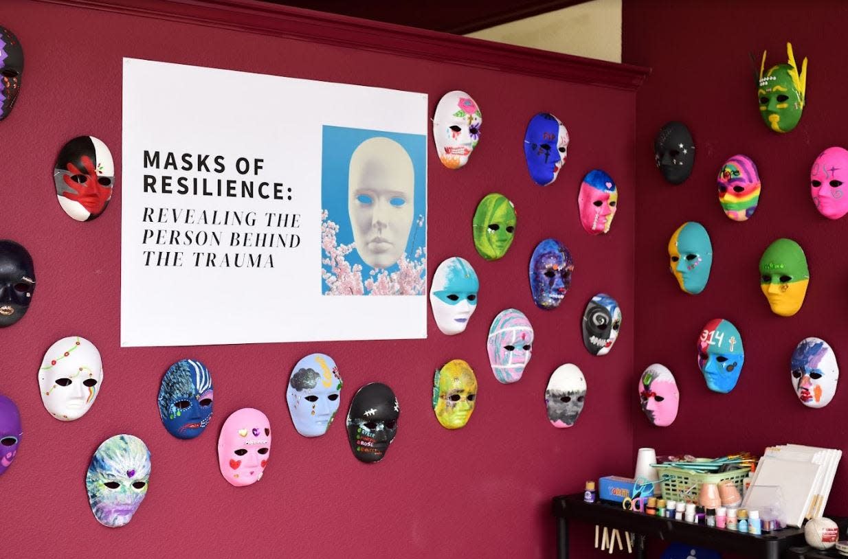 Throughout May 2022, the Redding Teen Center exhibits hand-decorated masks created by survivors of crimes and advocates for justice.