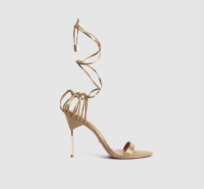 reiss, ankle wrap sandals, gold sandals 