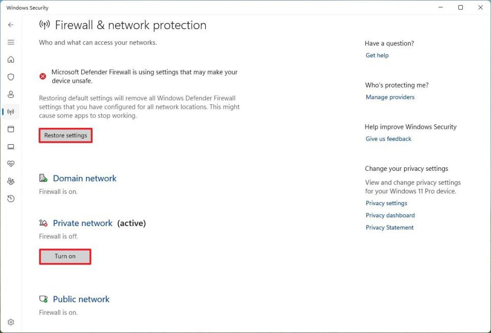 Microsoft Defender Firewall enable