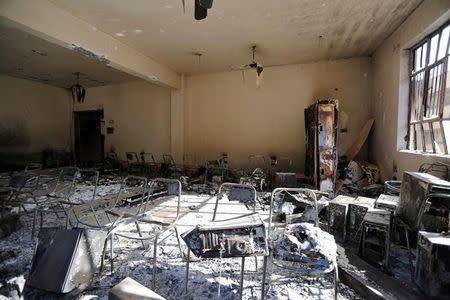 The interior of a burnt building of the University of Mosul is seen during a battle with Islamic State militants, in Mosul, Iraq, January 14, 2017. REUTERS/Ahmed Saad