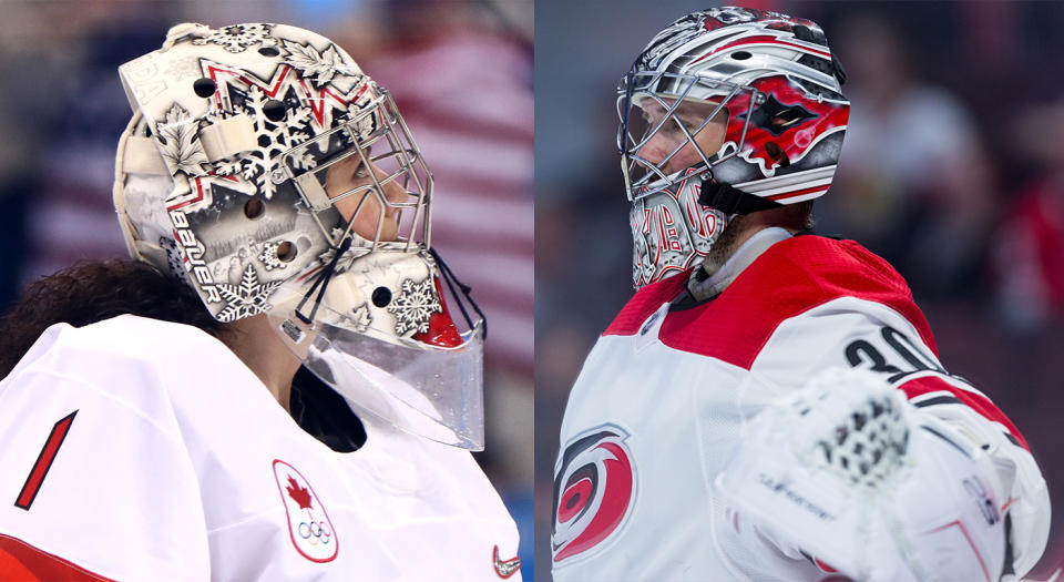 During his magical rookie season back in 2005-06, Cam Ward (right) took the opportunity to help an up-and-coming Shannon Szabados (left).