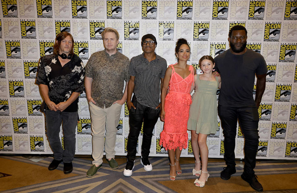 Norman Reedus, Josh McDermitt, Seth Gilliam, Lauren Ridloff, Cailey Fleming, and Michael James Shaw attend “The Walking Dead” press line - Credit: Frazer Harrison/Getty Images