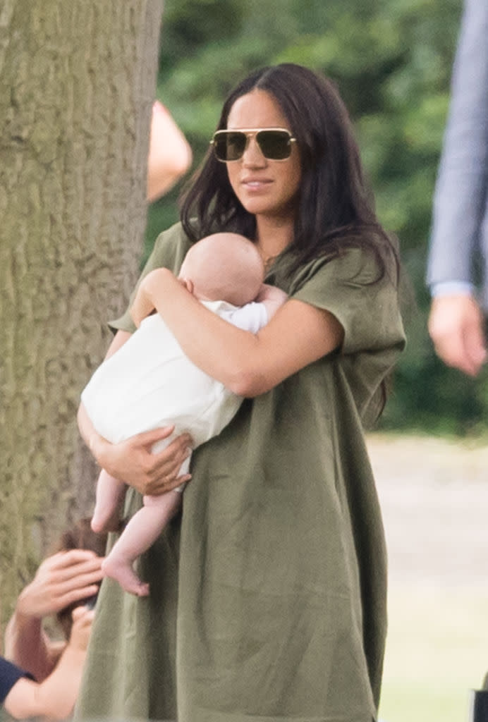 WOKINGHAM, ENGLAND - JULY 10: Meghan, Duchess of Sussex and Archie Harrison Mountbatten-Windsor at the King Power Royal Charity Polo Day at Billingbear Polo Club. [Photo: Getty]