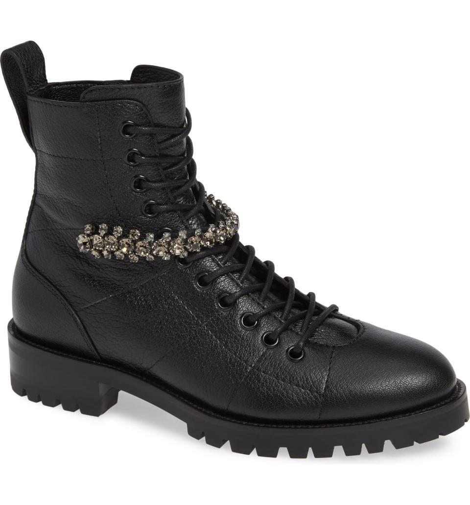 Jimmy Choo Cruz Crystal Combat Boot. Image via Nordstrom.