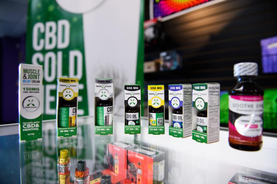 An assortment of CBD oils are on display at Get Weird Vape Smoke Shop on Monday, Oct. 22, 2018.