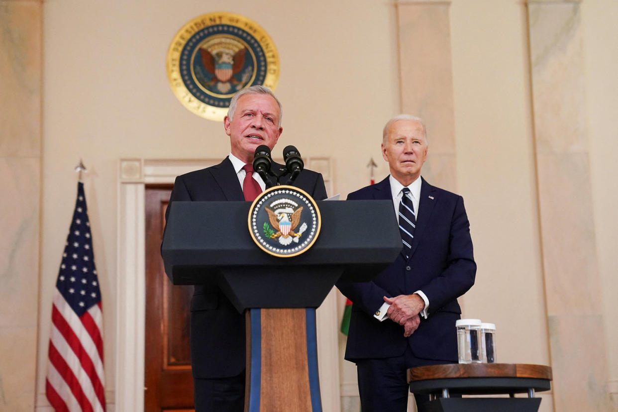 Jordan's King Abdullah meets with U.S. President Biden at the White House in Washington (Kevin Lamarque / Reuters)