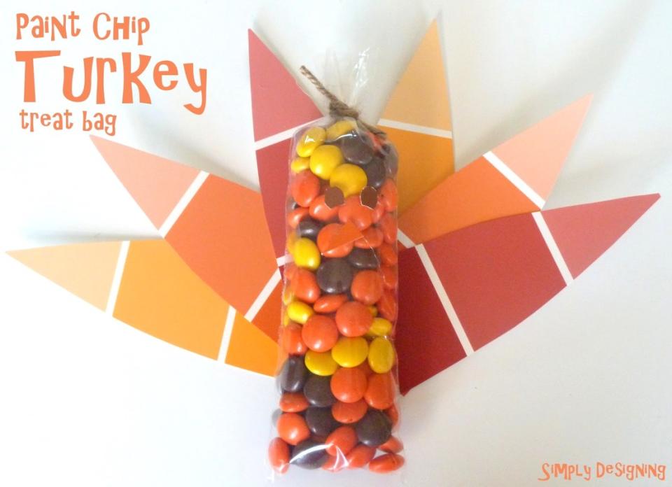 <p>Simple Designing</p><p>Don’t worry, this activity isn’t messy, but it is fun! Kids can use paint chips and candy to make their very own turkey treat bags thanks to <a href="https://simplydesigning.porch.com/paint-chip-turkey/" rel="nofollow noopener" target="_blank" data-ylk="slk:Simple Designing;elm:context_link;itc:0;sec:content-canvas" class="link "><em>Simple Designing</em></a>.</p>